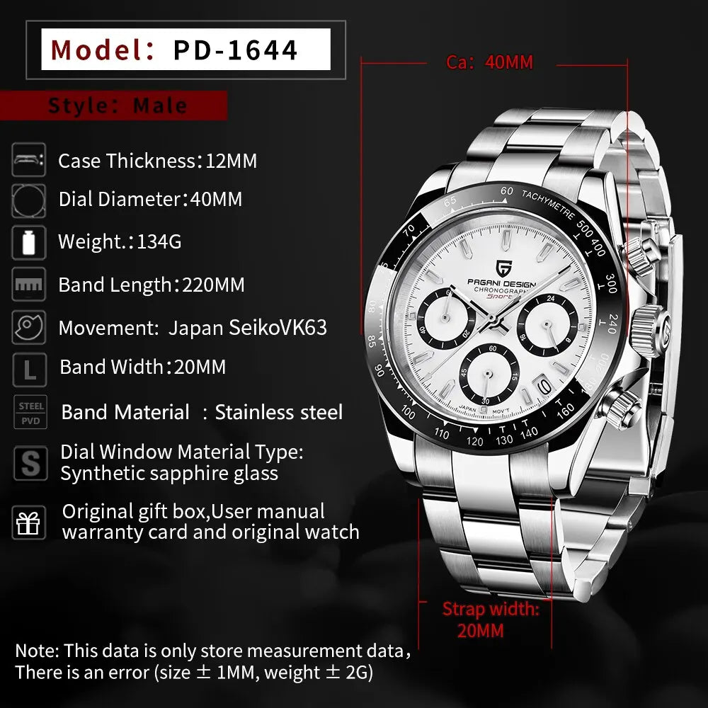 PAGANI DESIGN 2024 New Men Watches Quartz Business Watch Mens Watches Top Brand Luxury Watch Men Chronograph VK63